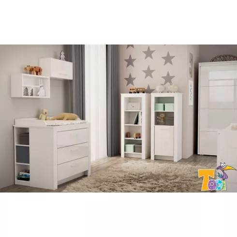 Todi White Bunny  keskeny nyitott polcos szekrény (140 cm magas) - erezett fehér