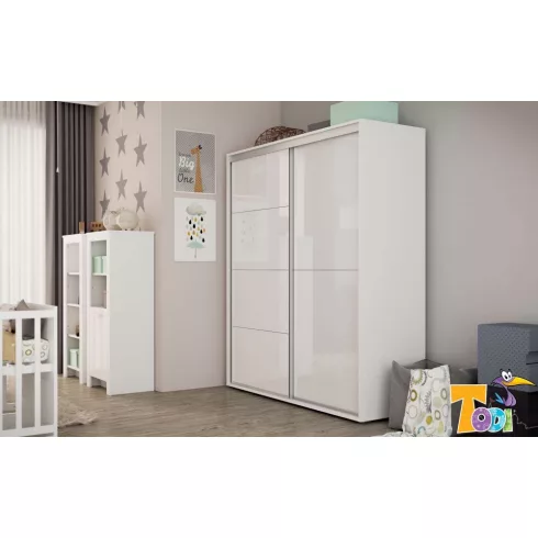 Todi White Bunny gardróbszekrény 160-as - erezett fehér /magasfényű fehér