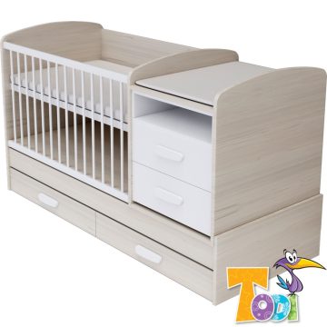   Todi Ice Cream kombi kiságy pelenkázó komóddal - woodline cream/erezett fehér